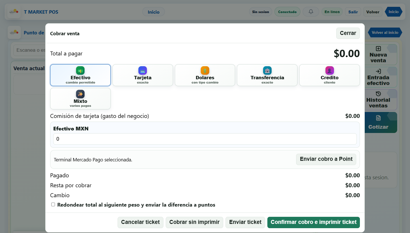 Pantalla 2 del módulo Punto de venta en T Market POS