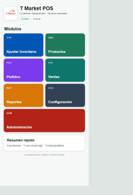 Pantalla de inicio de App T Market